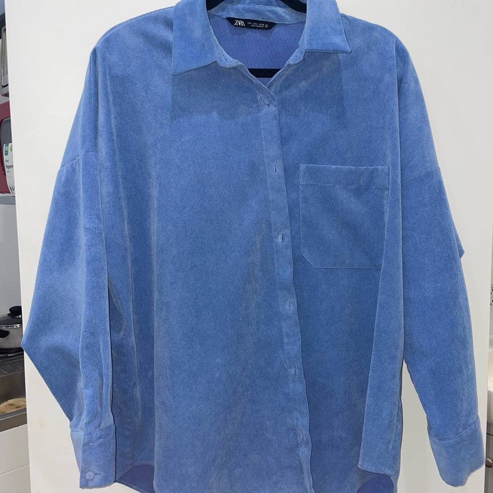 Zara Blue Suede Button Up